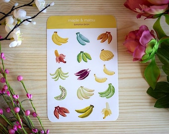 Banana Stickers Plantain Fruit Sticker Sheet for Decorating Food Theme Stationery Banana Stickers for Journals Gifts for Kids Craft Handmade