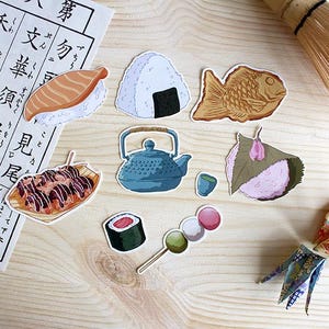 Stickers cuisine japonaise pour ordinateur portable Stickers vinyles étanches pour bouteille Stickers sushi kawaii cadeau amateur de cuisine japonaise pour voyageurs