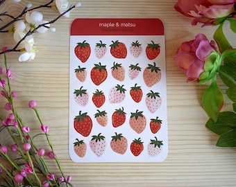 Erdbeer Aufkleber für Planer Obst Sticker Blatt zum Dekorieren Essen Thema Schreibwaren Erdbeer Aufkleber für Journals Geschenke für Kinder
