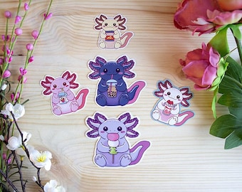 Axolotl Sticker for Bottles Vinyl Sticker Decal for Laptop Waterproof Sticker Animal Stationery Bubble Tea Stickers for Journals Gift Idea