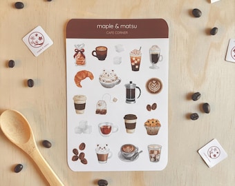 Cafe Sticker Sheet Coffee Shop Stickers Latte Espresso Beans Bakery Stationery for Journals Planners Scrapbooking Gift for Coffee Lovers