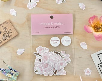 Sakura Waterproof Stickers for Water Bottles Decor Spring Flower Theme Stationery Floral Stickers Gifts for Laptop Decor Cherry Blossom