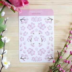 Feuille d'autocollants en fleurs de cerisier pour Bullet Journal, autocollant pour agenda de printemps, cadeau de printemps sakura pour elle, papeterie de printemps kawaii