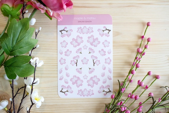 Cherry Blossom Sticker Sheet Floral Sticker for Bullet Journal Spring Planner Sticker Sakura Spring Gift for Her Kawaii Spring Stationery