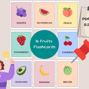 16 cartes-éclair sur les fruits (papier numérique sur les fruits, cartes-éclair)