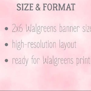 K&ouml;nnte beinhalten: Ein rosa Hintergrund mit dem Text &bdquo;GR&Ouml;SSE & FORMAT&ldquo;. Der Text enth&auml;lt &bdquo;2x6 Walgreens Bannergr&ouml;&szlig;e&ldquo;, &bdquo;hochaufl&ouml;sendes Layout&ldquo; und &bdquo;bereit f&uuml;r den Walgreens-Druck&ldquo;.