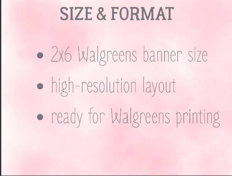 K&ouml;nnte beinhalten: Ein rosa Hintergrund mit dem Text &bdquo;GR&Ouml;SSE & FORMAT&ldquo;. Der Text enth&auml;lt &bdquo;2x6 Walgreens Bannergr&ouml;&szlig;e&ldquo;, &bdquo;hochaufl&ouml;sendes Layout&ldquo; und &bdquo;bereit f&uuml;r den Walgreens-Druck&ldquo;.