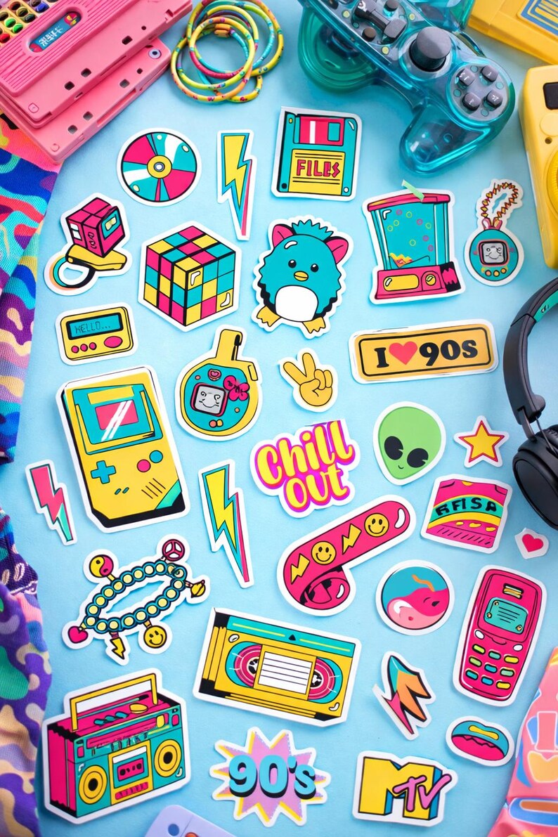 90s Retro Stickers Bundle A4 Printable PNG JPG, Y2K Nostalgia Set - Etsy