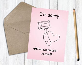 Retro Cassette Tape Apology Card, Romantic Sorry Card (Digital Download)