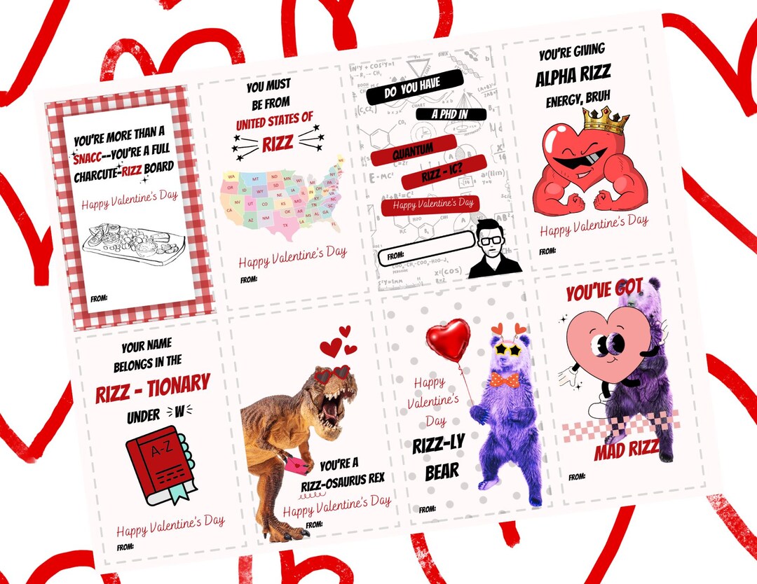 Rizz Puns Funny Valentine's Day Cards, Kids Slang Printable Classroom ...