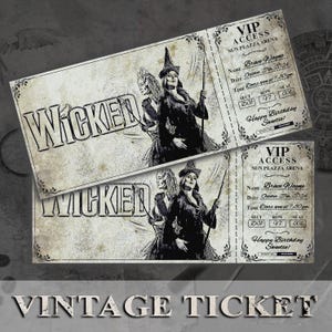 Editable Vintage Wicked Musical Theatre Ticket, Personalized Gift Reveal, Editable West End, Broadway Souvenir Keepsake, Canva Download
