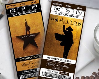 Entrada sorpresa imprimible para Hamilton Broadway, entrada coleccionable para teatro Hamilton el Musical, entrada editable para un evento de teatro musical