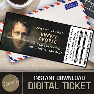 Printable An Enemy Of The People Musical Theatre Ticket, Personalized Gift Reveal, Editable West End, Broadway Souvenir Keepsake Canva