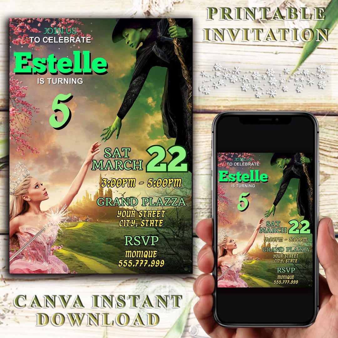 Downloadable Wicked Invitations Wicked Movie Birthday Invitation, Wicked Movie Party Invitation ...