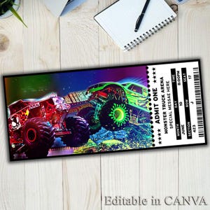 Monstertruck-Spielkarte, Weihnachtsmonster-Truck-Karte, bedruckbares Truck-Race-ticket, bearbeitbaresRace-Truck-ticket, bearbeitbares-Sportticket