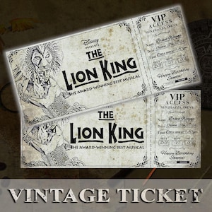 Vintage druckbare Lion King Ticket, bearbeitbare Lion King Tickets, musikalische Fake Überraschungskarte, Lion King Souvenir Keep Sake, Canva Download