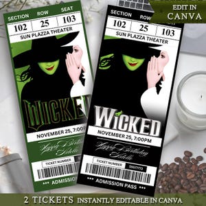 INSTANTLY CANVA EDIT Wicked Musical Ticket-Vorlage, Wicked druckbare Broadway-Überraschungskarte, Musiktheater-Event-Souvenir-Andenken