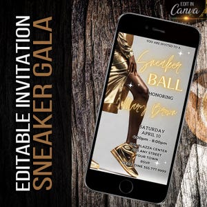 Invitación a fiesta de baile de zapatillas doradas, invitación de cumpleaños, invitación digital de gala de zapatillas, invitación para teléfono inteligente para fiesta de celebración de baile de zapatillas para niñas