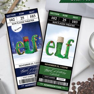 Editable ELF The  Musical Ticket Template, ELF Printable Broadway Surprise Ticket, Christmas Musical Theatre Event Souvenir Keepsake