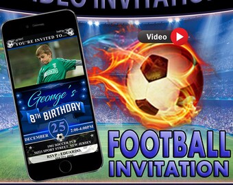 Football birthday invitation with picture, Football invitation digital, Football video invitation, Football party digital invitation