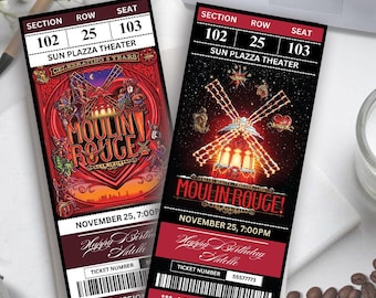 ONMIDDELLIJK CANVA BEWERKEN Moulin Rouge Musical Ticket-sjabloon, Moulin Rouge afdrukbaar Broadway Surprise Ticket, muziektheater evenement souvenir