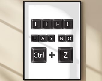 Life Has No Control Z Print Wall Art No Rewind And No Return Keyboard Letters Typography Inspirational Quote For Teachers And Businessman