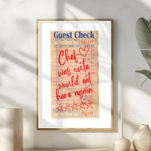 Chef Was Cute Would Eat Here Again Guest Check Print Guest Check Wall Art Kitchen Wall Art Print Guest Check Poster Guest Check