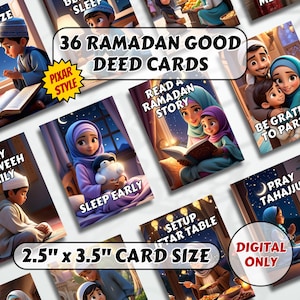 36 Ramadan-kaarten met goede daden Afdrukbare Ramadan-kaarten voor kinderen in Disney Pixar-stijl Islamitische Eid-flashcards Geschikt voor Ramadan Cadeau