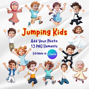 Personalized Jumping Kids Clipart – Add Your Child's Photo | DIY Princess Birthday Decoration | Instant Download PNG | Craft For Kids