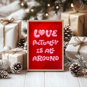 Love Actually is All Around Art Print Poster Pink Trendy Retro Love Valentine Wall Art Romantic Bedroom Decor Cute Girly Digital Download