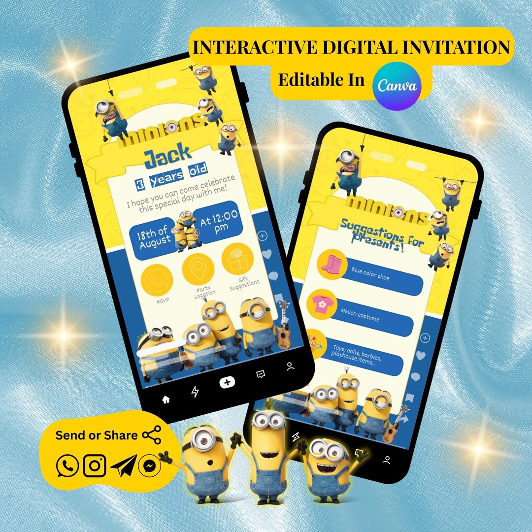 Editable Minion Birthday Party Invitation Template, Minion Birthday ...