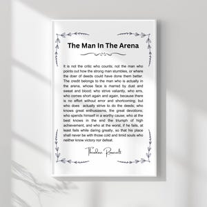 The Man In The Arena Quote Digital Download Theodore Roosevelt Inspirational Art Theodore Roosevelt Daring Greatly Quote Home Office Deco