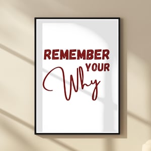 Remember Your Why Motivational Wall Art Inspirational Home Office Decor Digital Download Minimalist Gym Printable Encouragement Gift