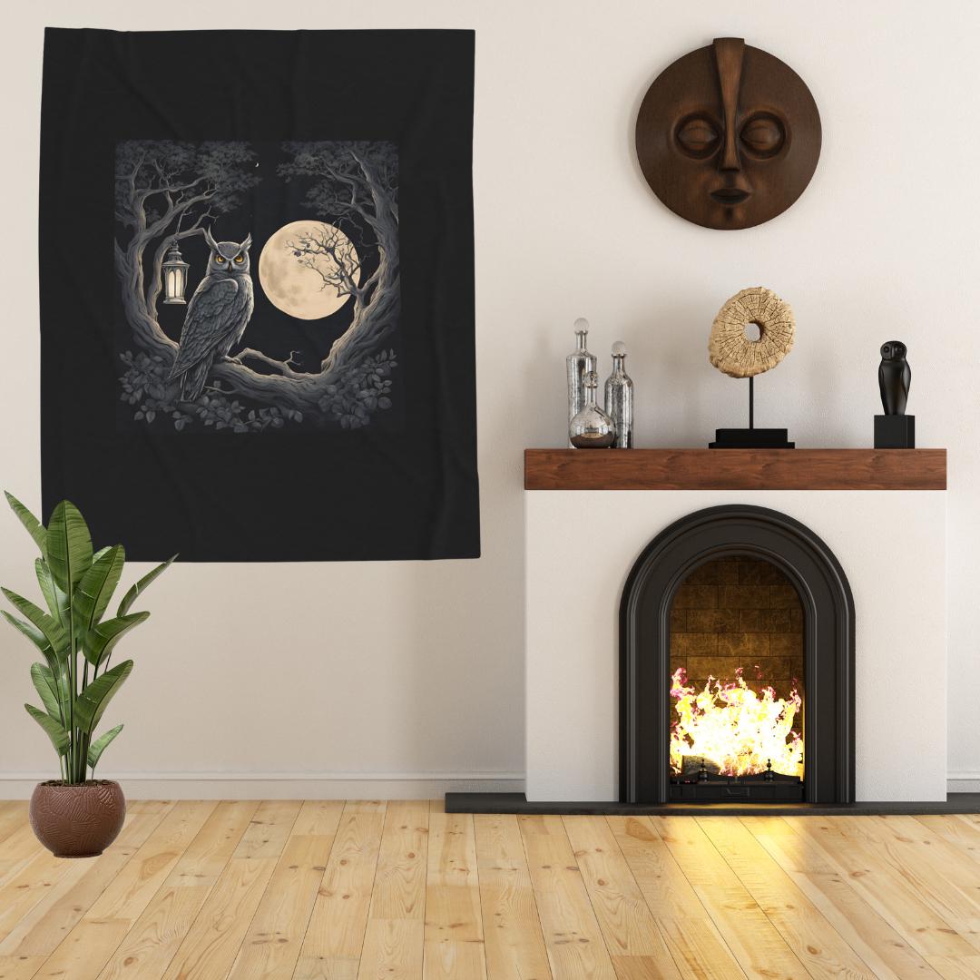 Dark Academia Owl Blanket: Gothic Moon Lantern Plush Throw