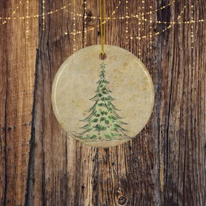 Minimalist Christmas Ornament, Simple Decorated Christmas Tree, Rustic Winter Tree Ornament, Evergreen Tree Ornament, Woodland Tree Ornament