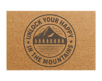 Rustikale Berghütte Willkommen Matte, Naturliebhaber Fußmatte, Outdoor Abenteuer Wohnkultur, Geschenk für Wanderer & Bergbewohner