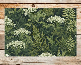 Flowering-Fern, Botanical Doormat, Cottagecore Decorative Rug, Flowering-Fern Mat, Fern Welcome Mat, Porch Decorating Rug, Cabin Doormat