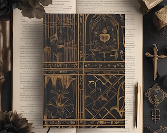 Dark Academia Hardcover Matte Journal with Vintage Gold Sketching on Dark Background, Aesthetic Notebook for Writers, Gift for Him or Her