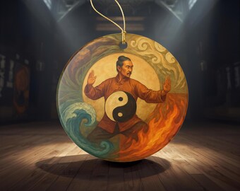 Ornement en céramique d'arts martiaux Yin Yang : décor taoïste des quatre éléments