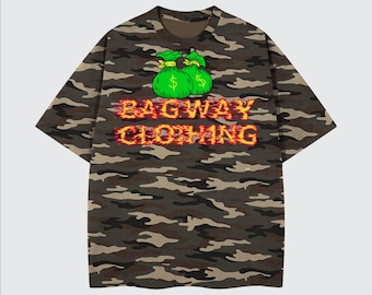 Bagway Fire Flames Unisex Heavyweight Cotton Camo Oversized T-Shirt (270GSM)