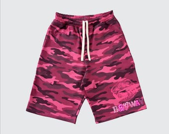 Bagway Kiss Me Unisex Heavyweight 100% Cotton French Terry Rose Camo Shorts (420GSM)