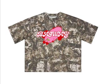 Bagway 2020 Unisex Heavyweight Cropped Camouflage Tree Print T-Shirt (250GSM)
