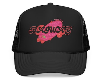Bagway est.2020 Graphic Foam Trucker Hat | Retro Script, Surf Animal Design