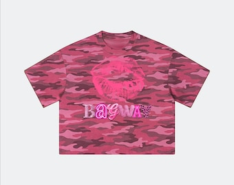 Bagway Kiss Me Unisex Heavyweight Boxy Cropped Rose Camo T-Shirt (270GSM)