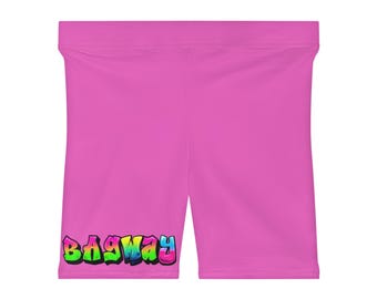 Bagway Clothing Graffiti Script Biker Shorts | Pink All-Over Print