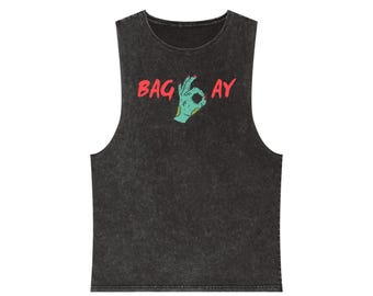 BAGWAY Unisex Stonewash Tank Top | Bagay Graphic Tee, Summer Workout Wear, Casual Festival Attire, Beach Day Outfits, Unisex Apparel