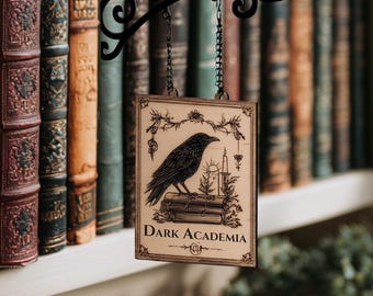Dark Academia Book Tavern Sign – Gothic Hanging Wooden Plaque for Bookshelf Decor, Vintage Aesthetic Library Accessory