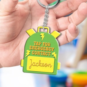 Personalized NFC Backpack Tag for Children – Emergency Contact Info Keychain with Name, School Safety Tag, Blue Bag ID for Kids