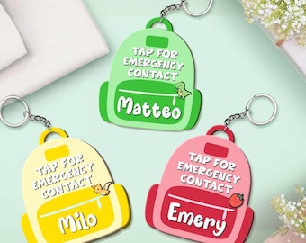 Benutzerdefinierte Notfallkontakt Rucksackanhänger, personalisierter NFC Rucksackanhänger, NFC Acryl Schlüsselbund, Notfallkontakt Nfc Schlüsselbund, Schul Sicherheits-ID