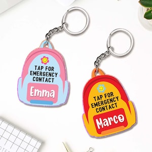 Personalized NFC Emergency Contact Tag for Kids, Custom Backpack Keychain, School Safety ID, Back to School Name Tag